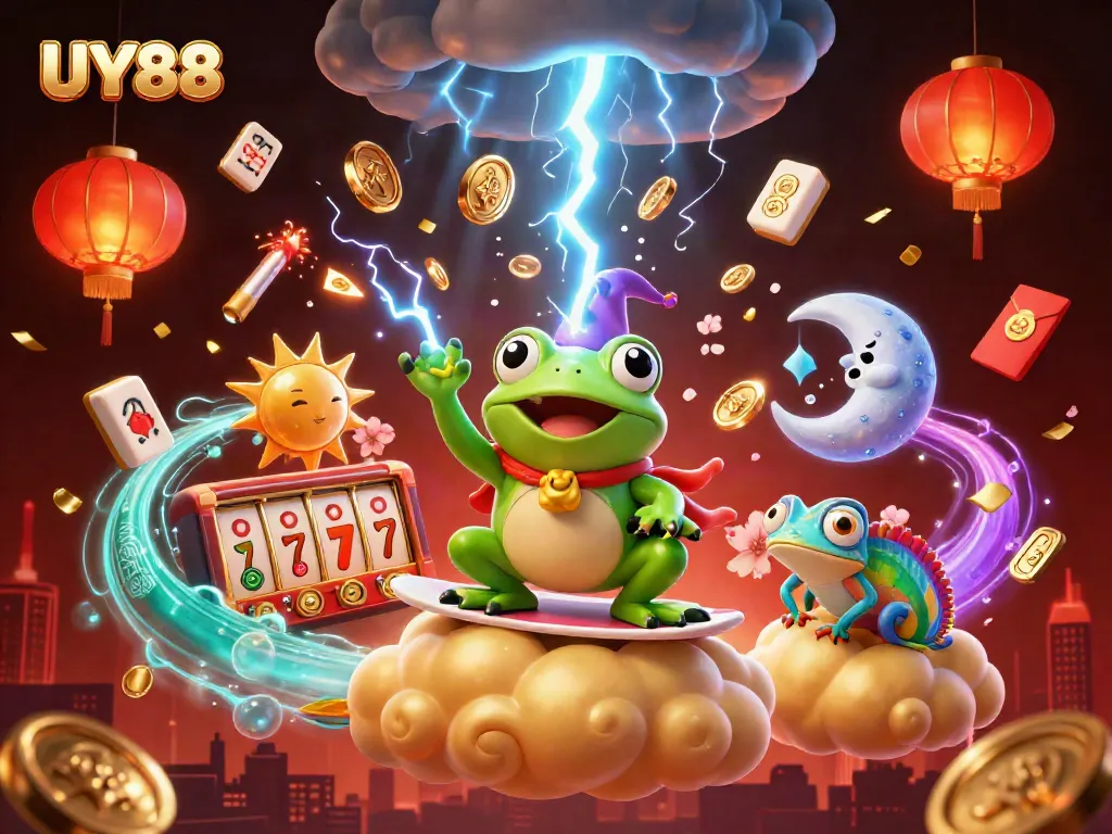 Experience the vibrant world of UY88, where lucky characters create a golden storm of casino fun.