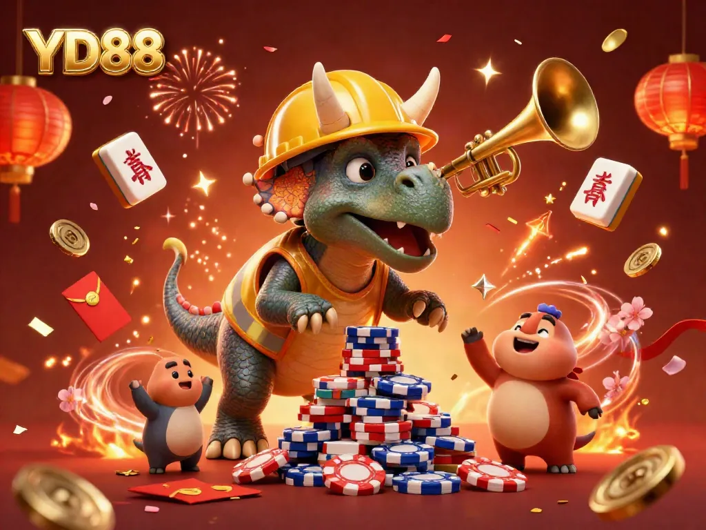 Experience the excitement of YD88 in a lively casino scene with colorful characters and festive elements.