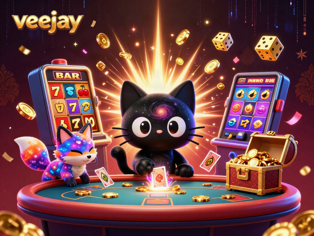 Veejay zieht Spieler mit intergalaktischem Glücksspiel in seine Bann, während die Casino-Symbole fliegen.