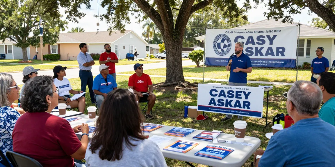Voters engaging in a community meeting discussing Casey Askar's campaign in Florida.