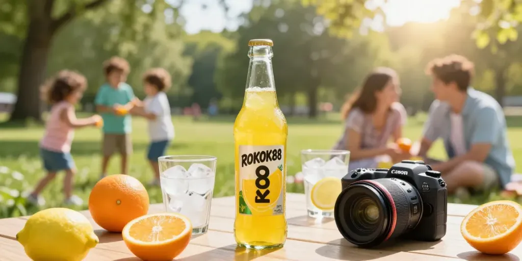 ROKOK88 login and enjoy refreshing soda in a sunny park setting with family.