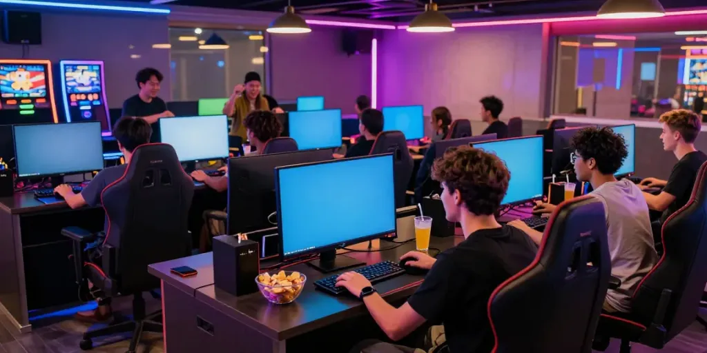 Exciting gaming experience at https://choinohu.vip/ with friends in a vibrant lounge.