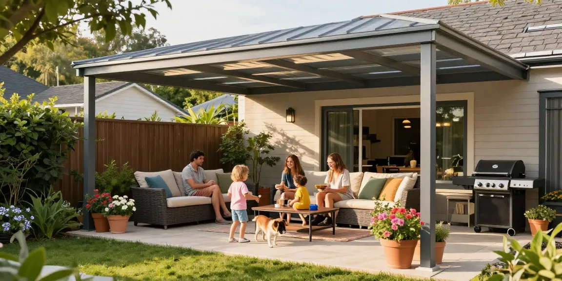 Terrassenüberdachungen schaffen einen einladenden Gartenbereich für Familienaktivitäten.