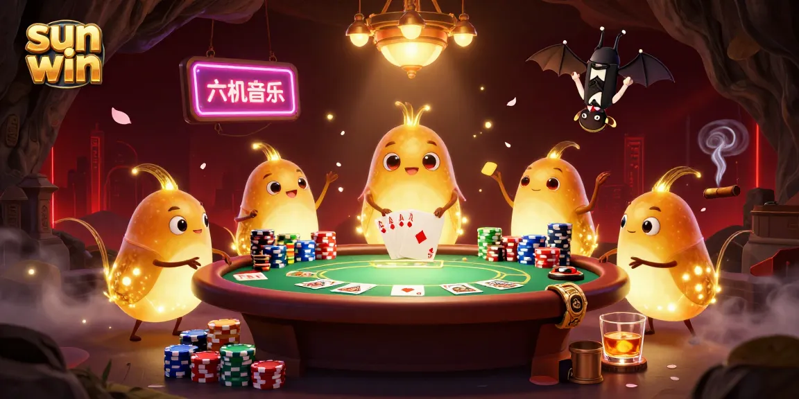 Play with sun win in a vibrant cave casino featuring animated glowworms and a bat dealer.