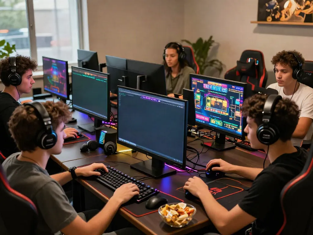 Engaged players at https://gem88.bz/ enjoying a live casino experience in a colorful gaming setup.