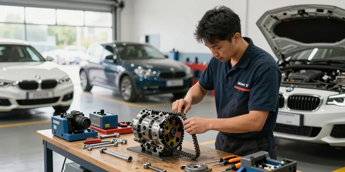 BMW Steuerkette Wechseln in einer professionellen Werkstatt, während ein Expertentechniker die Steuerkette sorgfältig ersetzt und einen qualitativ hochwertigen Service gewährleistet.