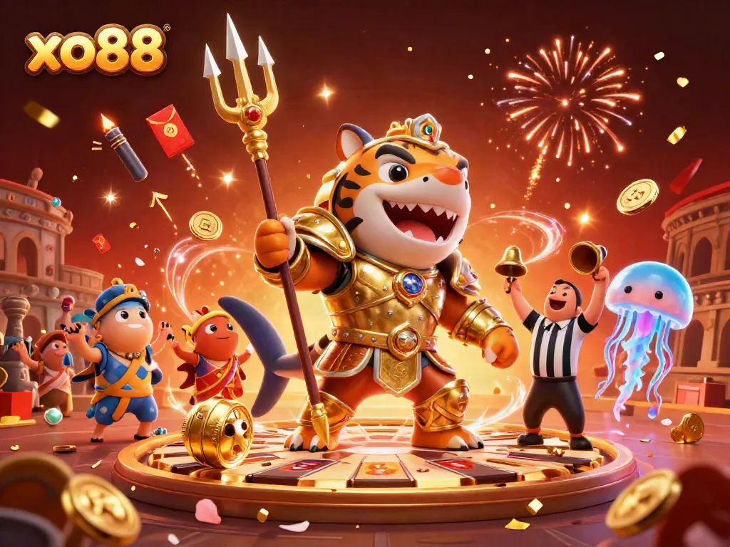 Experience thrilling wins with xo88's vibrant underwater casino scene featuring a golden shark and festive elements.