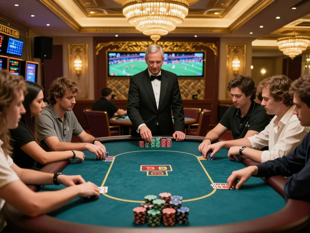 F168 poker game in progress with engaged players, showcasing strategic betting and vibrant atmosphere