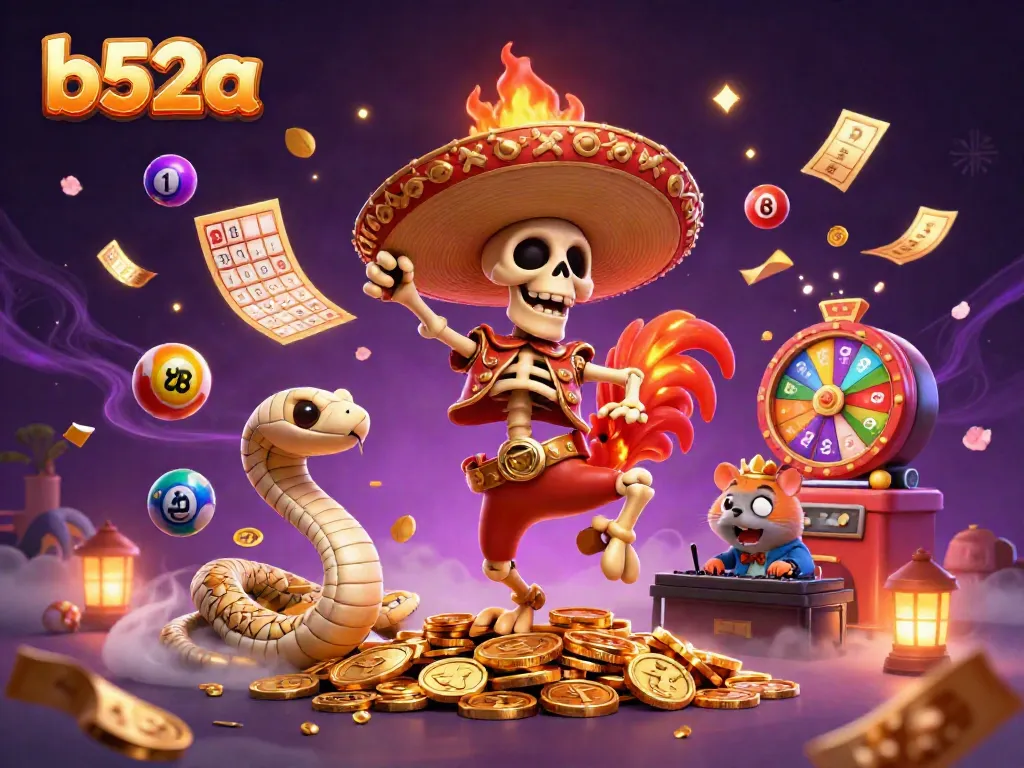Experience the vibrant world of b52a with animated characters in a dynamic casino scene.
