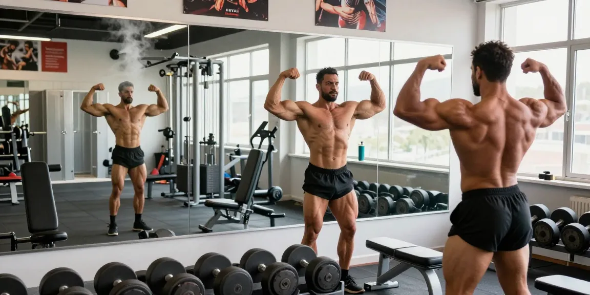 Anabolika Shop - Bodybuilder im Fitnessstudio mit Hanteln, motivierendes Ambiente für Muskelaufbau.