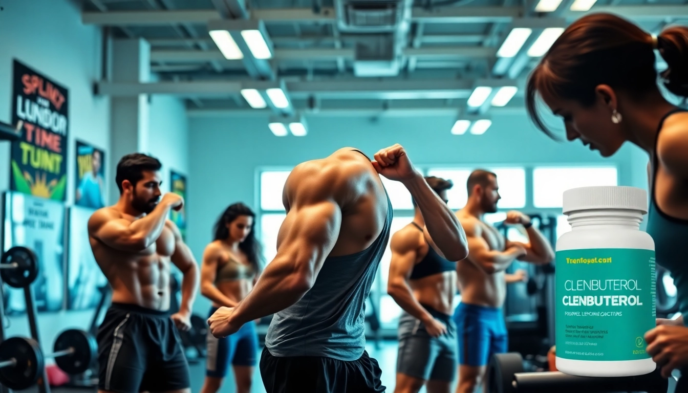 Clenbuterol kaufen in einem modernen Fitnessstudio, aktiven Athleten in voller Kraft.