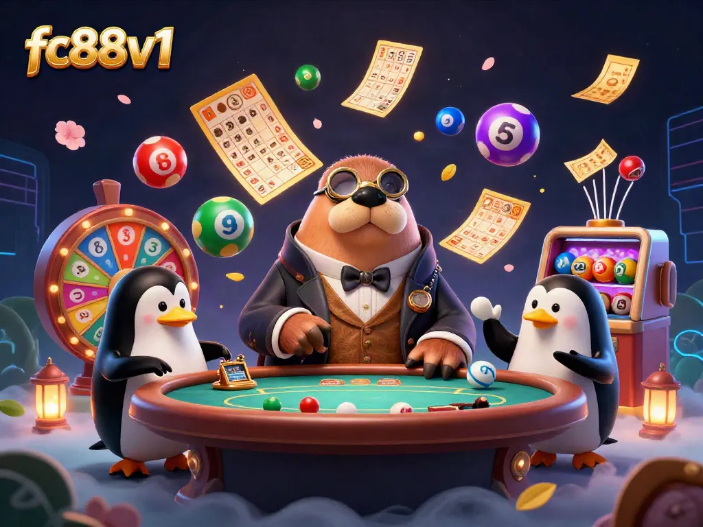 Experience exciting gameplay at fc88v1's underwater casino with a walrus, penguin dealer, and fun game elements.
