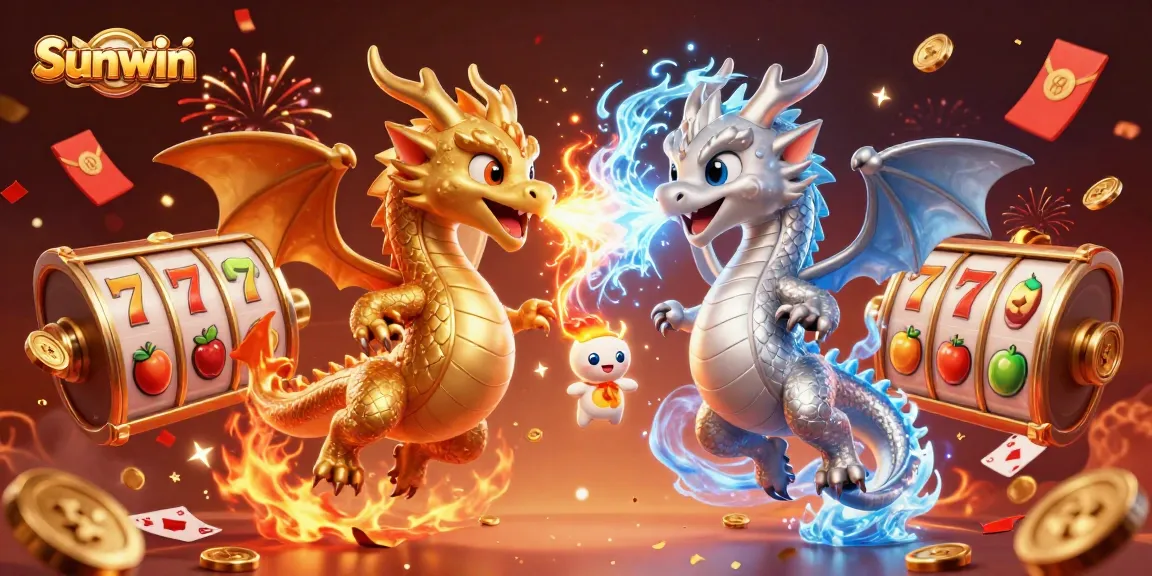 Engage with Sunwin's exciting casino adventure featuring dynamic dragons amidst slot action.