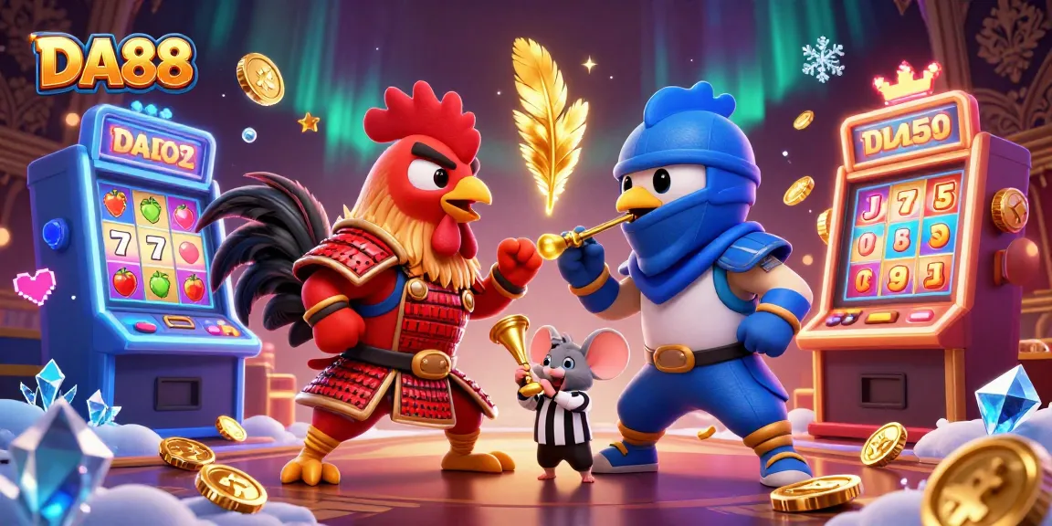 Fire up your DA88 gaming experience with vibrant slots and duel of roosters in action!