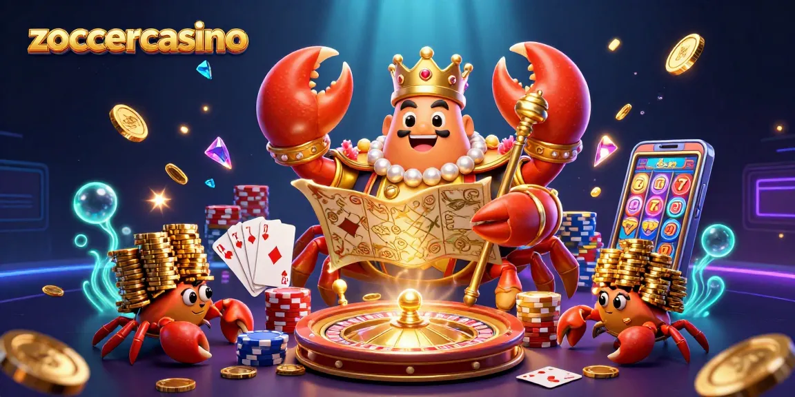 Experience the thrill of zoccercasino with golden crab emperor and treasures in a vibrant gaming scene.